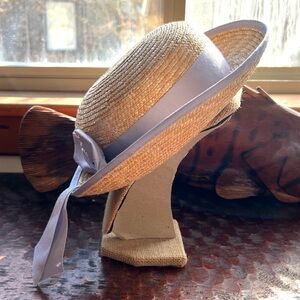 Vintage Laura Ashley Mother & Child - Child Boater’s Straw Hat Lavender Bow 👒